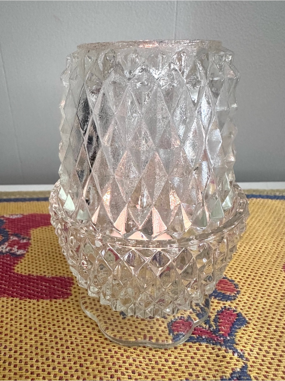 Clear Indiana Glass Diamond Point Vintage Fairy Lamp - Good Condition!